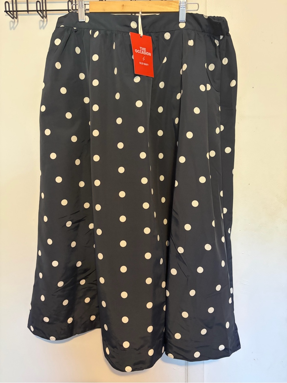 The Occasion by Old Navy Navy Blue Midi Skirt with White Polka Dots, A-Line